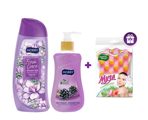 HOBBY shower gel magnolia + liquid soap raspberry + gift