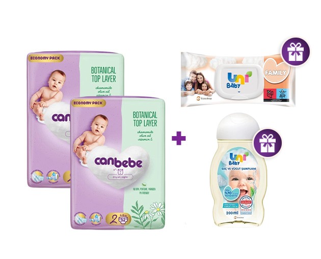 Two Canbebe N2 + gift UNI BABY shampoo and wet wipes