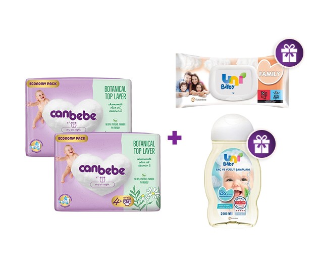 Two Canbebe N4+  + gift UNI BABY shampoo and wet wipes