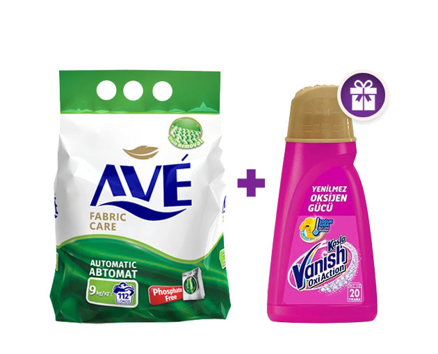 Ave washing powder 9 kg + GIFT Vanish stain remover liquid 1L