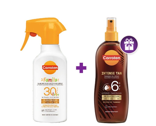 Carroten family face and body sunscreen + gift Carroten intensive tanning oil SPF6