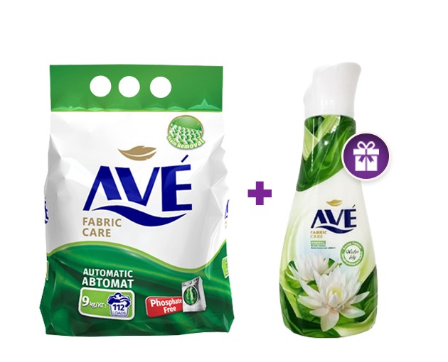 Ave washing powder universal  9 kg + Ave Fabric Softener 1 L