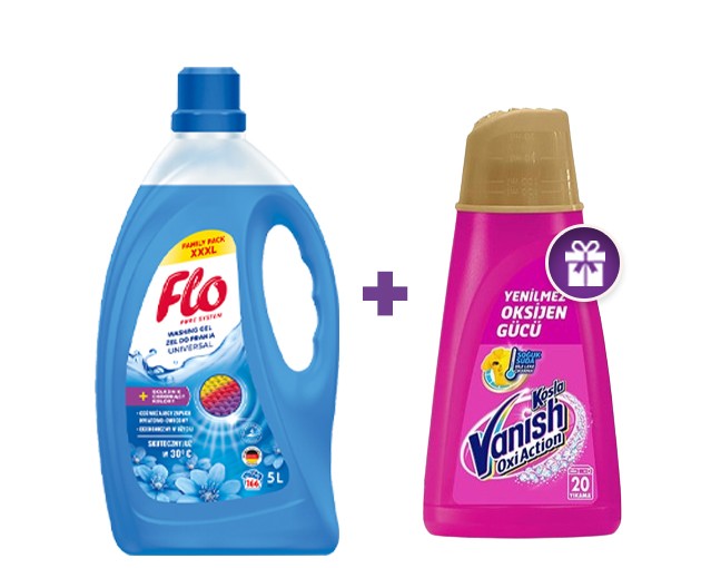 FLO universal washing gel 5 L + GIFT Vanish stain remover liquid 1 L