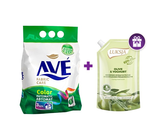 Ave washing powder color 3 kg + GIFT Luksja liquid soap Olives & yogurt 400 ml