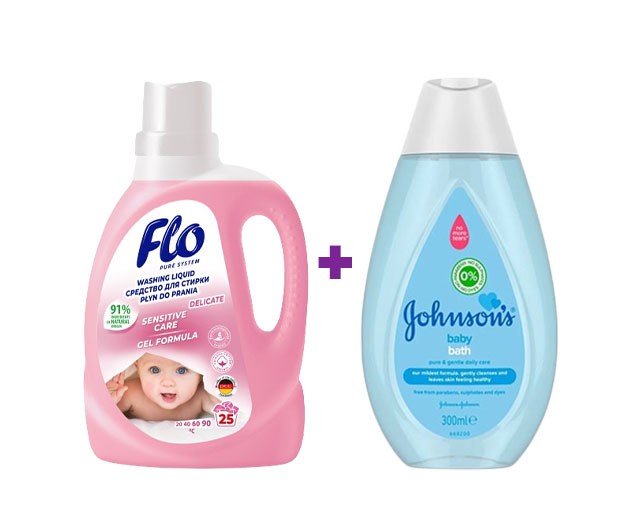 FLO children's washing gel 1L + Johnson's Baby shampoo 300ml