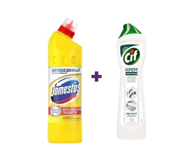 DOMESTOS universal disinfectant liquid lemon + CIF surface cleaning cream ammonia