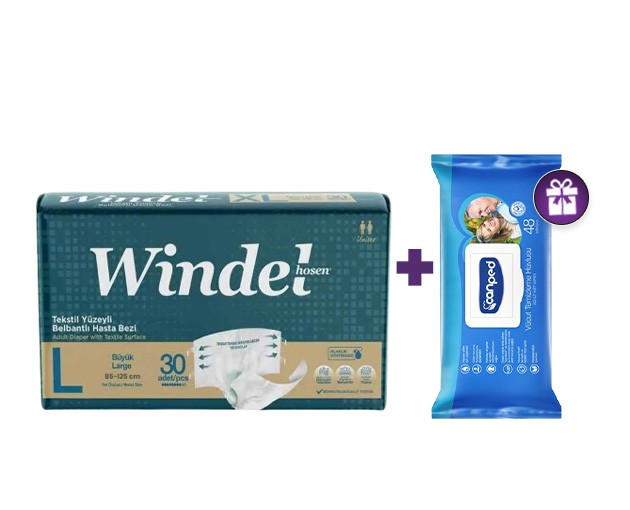 WINDELHSEN L Size adult diaper 30 psc + CANPED Adult Wet Wipes 48 pcs