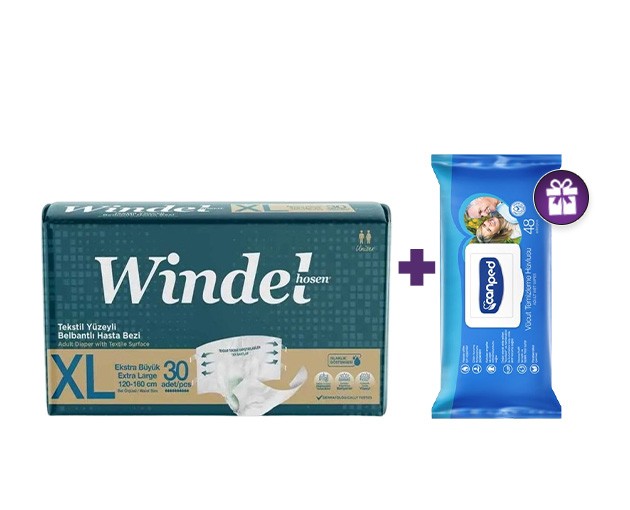 WINDELHSEN XL Size adult diaper 30 psc + CANPED Adult Wet Wipes 48 pcs