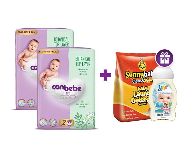 ორი Canbebe N2 + საჩუქრად UNI BABY-ს შამპუნი და sunny baby ბავშვის სარეცხის ფხვნილი 