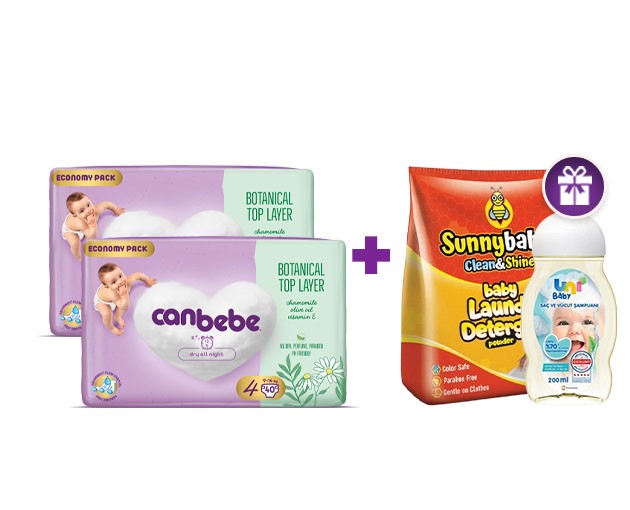 ორი Canbebe N4 + საჩუქრად UNI BABY-ს შამპუნი და sunny baby ბავშვის სარეცხის ფხვნილი 