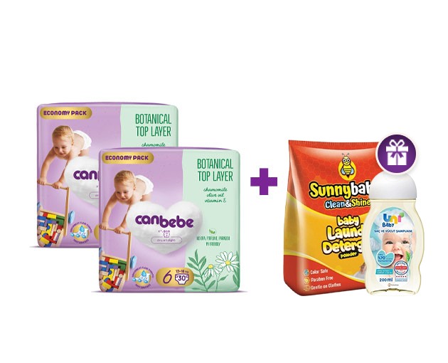 ორი Canbebe N6 + საჩუქრად UNI BABY-ს შამპუნი და sunny baby ბავშვის სარეცხის ფხვნილი 