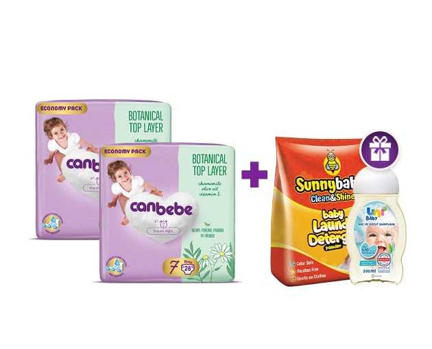 ორი Canbebe N7 + საჩუქრად UNI BABY-ს შამპუნი და sunny baby ბავშვის სარეცხის ფხვნილი 