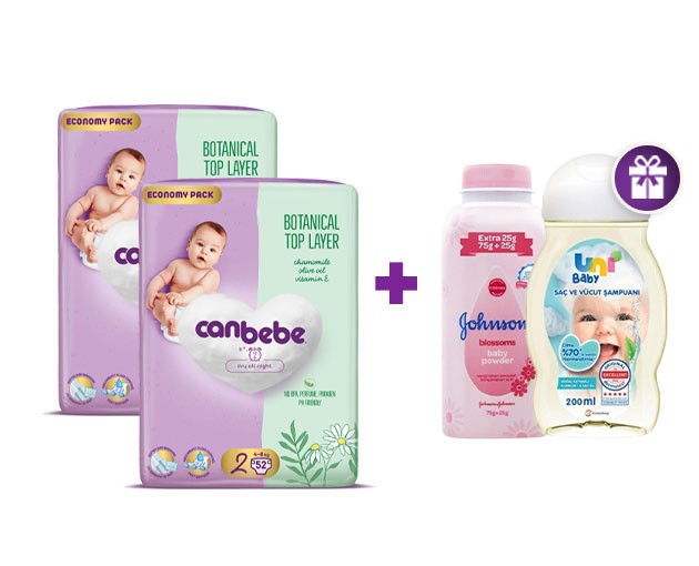 Two Canbebe N2 + gift UNI BABY shampoo and Johnson's Baby Powder