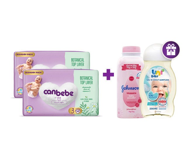 Two Canbebe N3 + gift UNI BABY shampoo and Johnson's Baby Powder