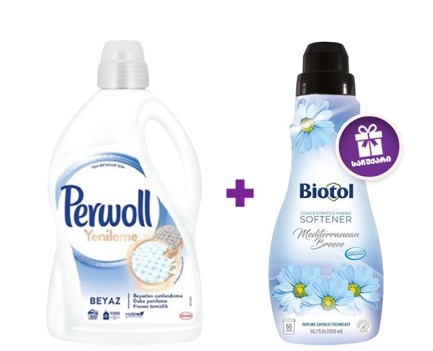 PERWOLL washing liquid white 4l + BIOTOL fabric softener ocean 1500ml as a gift