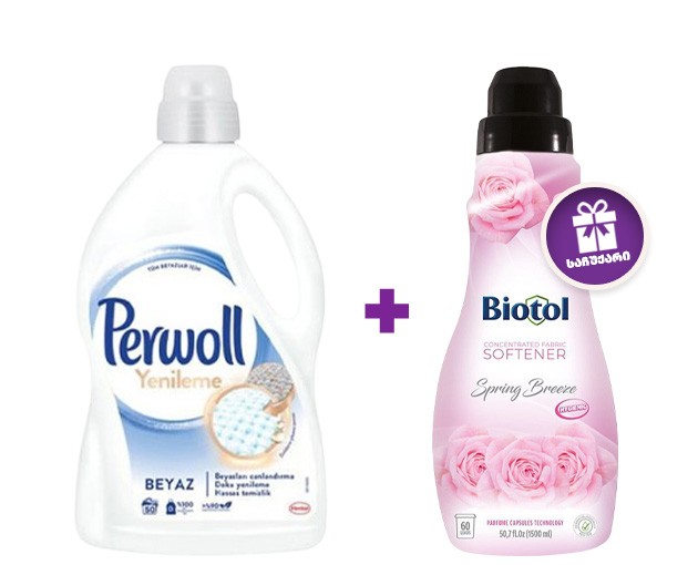 PERWOLL washing liquid white 4l + BIOTOL fabric softener The scent of spring 1500ml as a gift