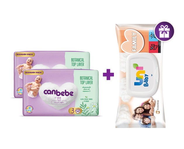 Two Canbebe N3 + gift UNI BABY wet wipes 100 pieces