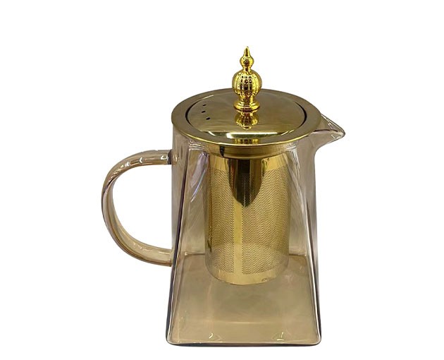 Glass teapot Gold square