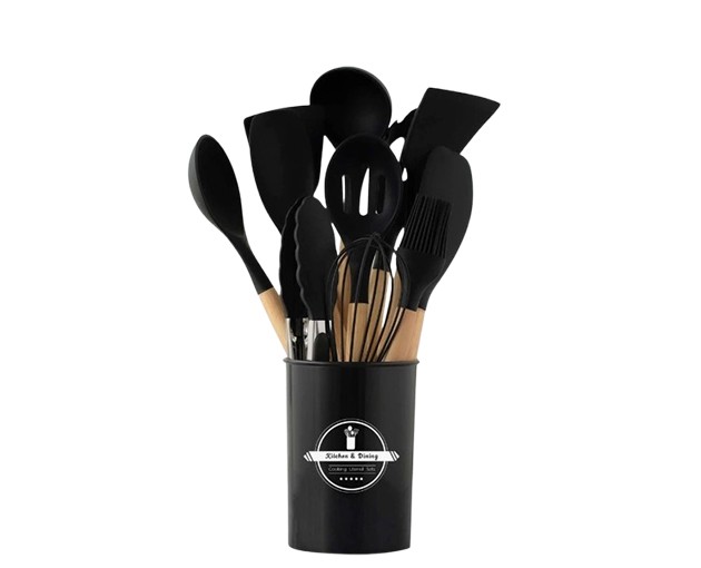 MAXBQSCH სამზარეულოს აქსესუარების  ნაკრები 12 ცალიანი შავი