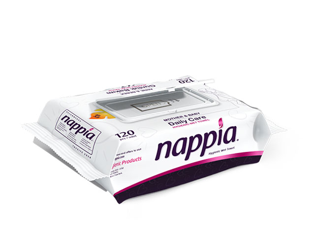 Nappia სველი ხელსახოცი 120ც (0-3 წლის ბავშვებისთვის)