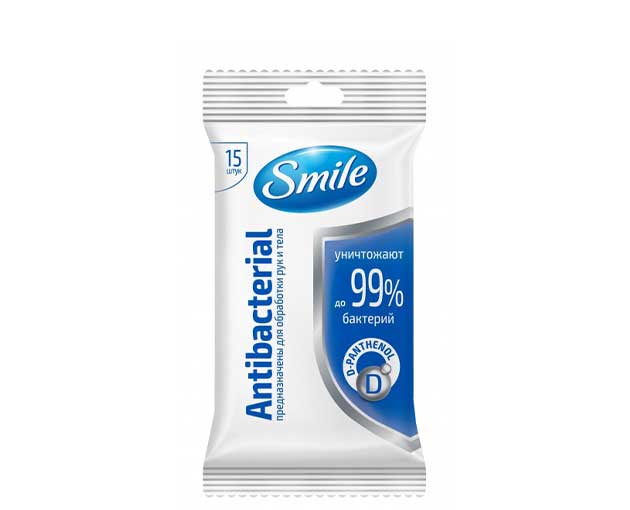 SMILE სველი ხელსაცოხი ანტიბაქტერიული 15ც