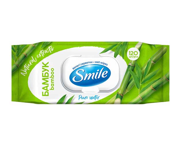 SMILE სველი ხელსაცოხი ნატურალური ექსტრაქტებით და ბამბუკის სურნელით 120ც