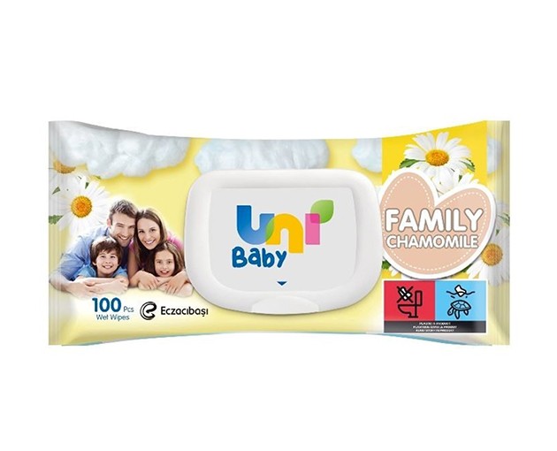 UNI BABY საბავშვო სველი საწმენდი გვირილა FAMILY 100ც