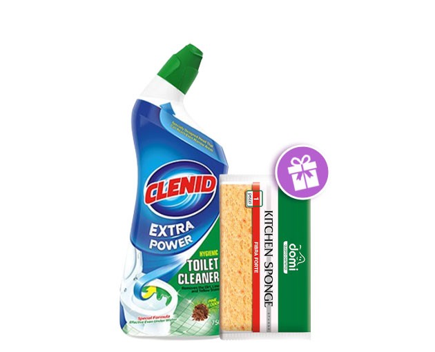 CLENID ტუალეტის საწმენდი სპრეი 750 მლ+DOMI ღრუბელი 1ც