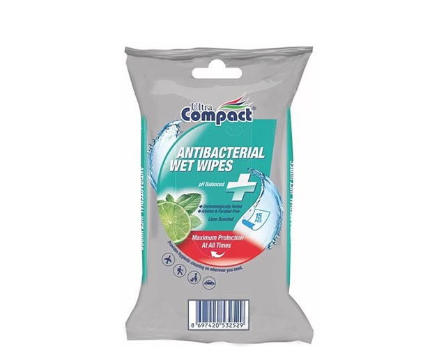 COMPACT სველი ხელსაცოხი ანტიბაქტერიული 15ც