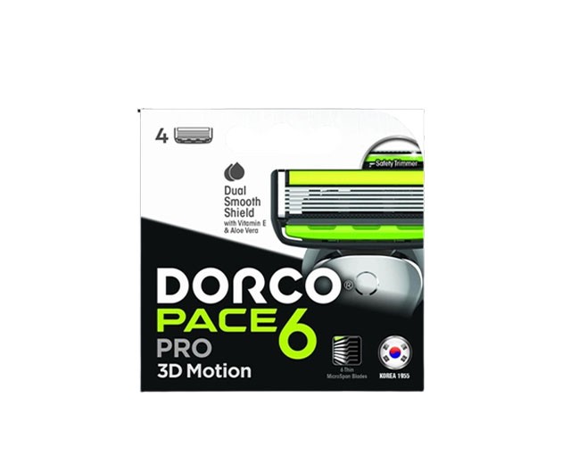 Dorco მამაკაცის საპარსი დანადგარის კარტრიჯი 6 პირიანის 4 ცალიანი