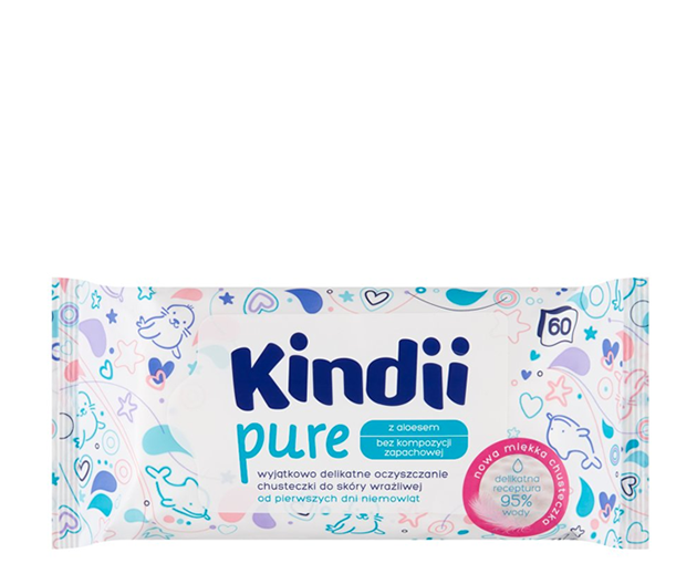 KINDII Pure სველი საწმენდი 60 ც|KINDII Pure Wipes for sensitive skin 60 pcs