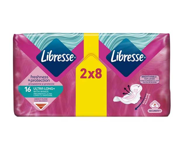 Libresse ჰიგიენური საფენი 5 წვეთიანი Ultra Invisible Long 16ც 