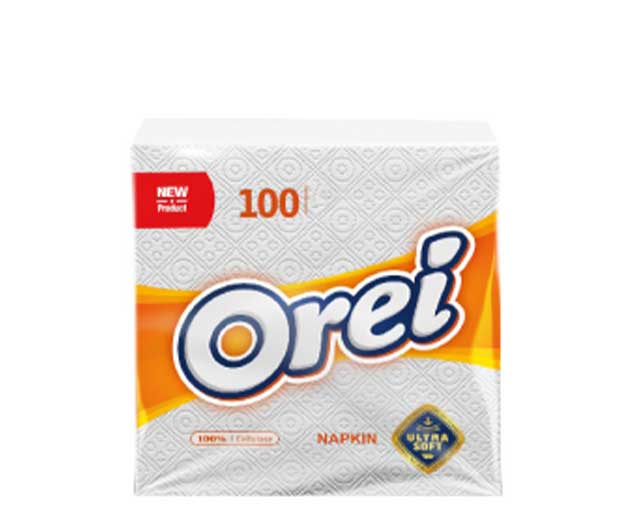 OREI 1 შრიანი ქაღალდის ხელსახოცი ულტრა 100 ცალი
