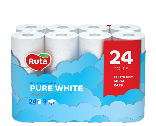 Ruta Pure White 3 ფენიანი ტუალეტის ქაღალდი 24 ცალი