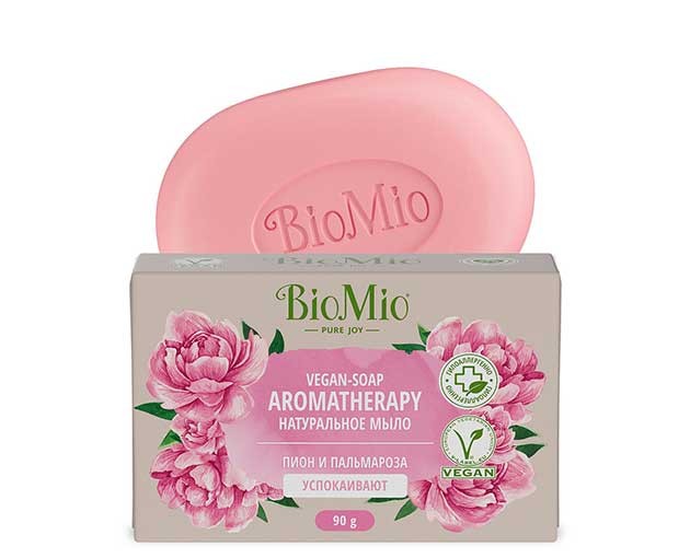 BIOMIO მყარი საპონი პიონი და პალმვარდი 90გრ